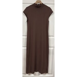 Varley Taunton Mock-Neck Midi Dress Size Medium Women's Brown Duo Jersey
